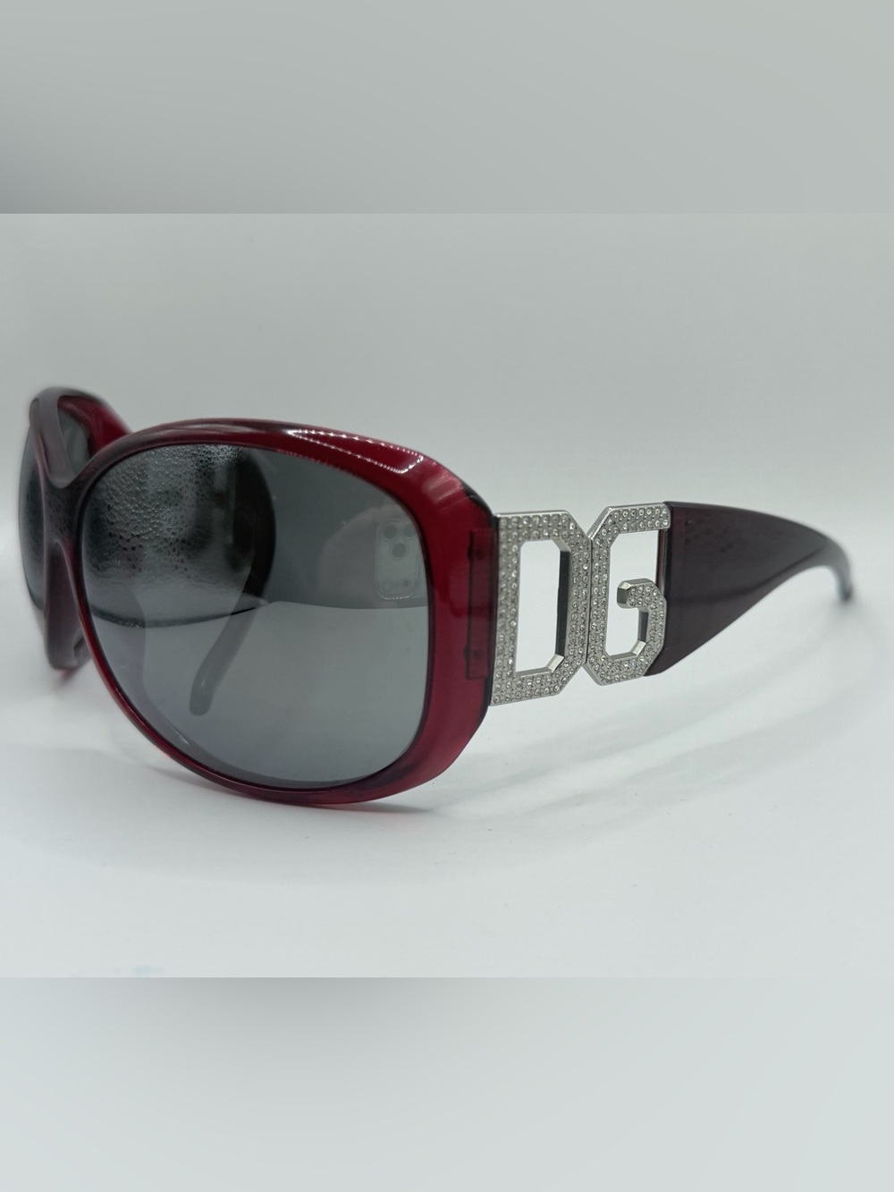 Dolce & Gabbana DG4010-B Burgundy Crystal Logo Oversized Sunglasses Y2K